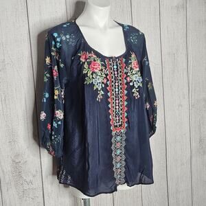 Johnny Was Floral Embroidered Sheera Blouse, size Small
